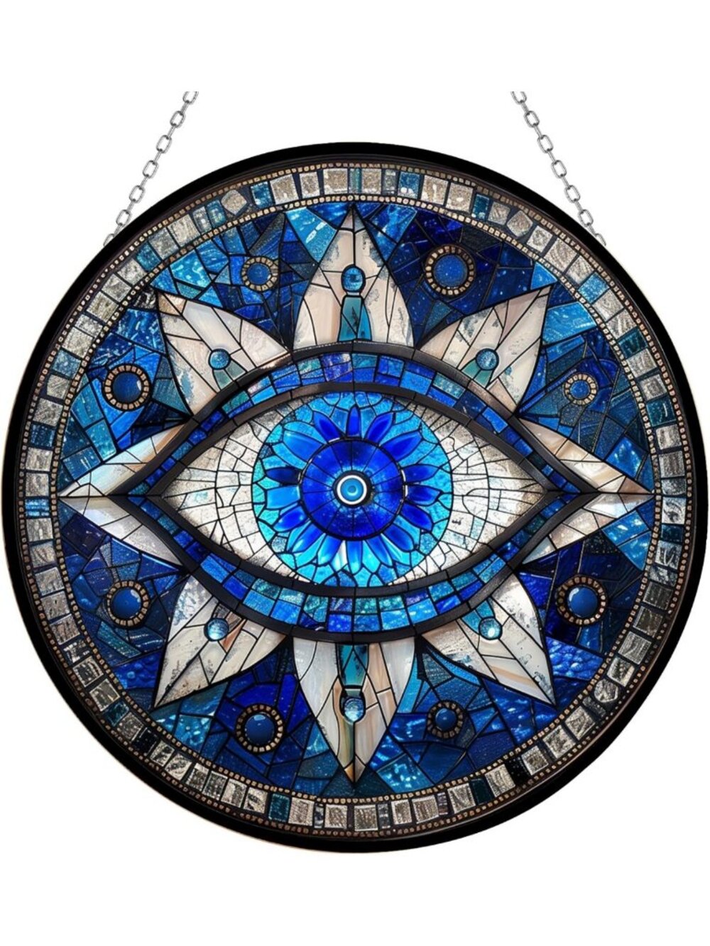 Handcrafted Evil Eye Stained Glass Suncatchers - Cat & Butterfly Design, 12"x12